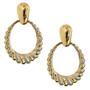 VINTAGE• Two-Tone Teardrop Hoop Earrings